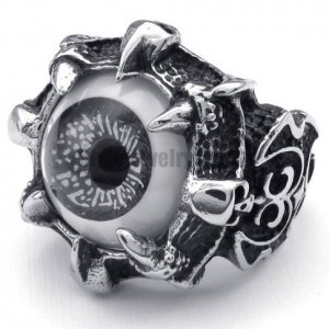 Stainless Steel Gothic Skull Dragon Claw Black Evil Eye Biker Men Ring SWR0087