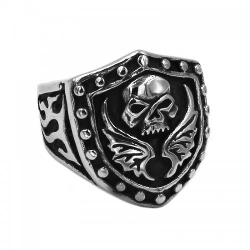 Flame Skull Ring Stainless Steel Double Wings Skull Ring Fashion Biker Skull Ring SWR0812