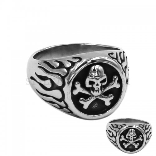 Flame Skull and Bones Biker Ring Stainless Steel Jewelry Vintage Motor Biker Men Ring Wholesale SWR0937