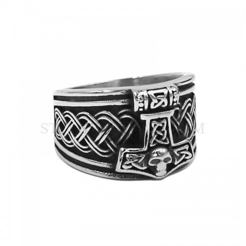 Wholesale Tribal Symbol Myth Thor Hammer Ring Stainless Steel Jewelry Norse Viking Rune Skull Biker Men Ring SWR0978