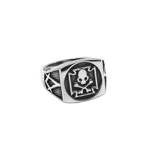 Fashion S925 Sterling Silver Masonic Ring Cross Skull and Bones Biker the Order of Death Ring For Men SWR0955