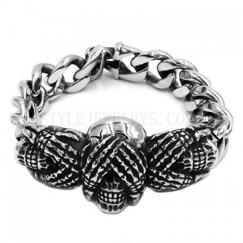 Vintage Gothic Skull Bracelet Stainless Steel Biker Skull Bracelet Men Bracelet SJB0349