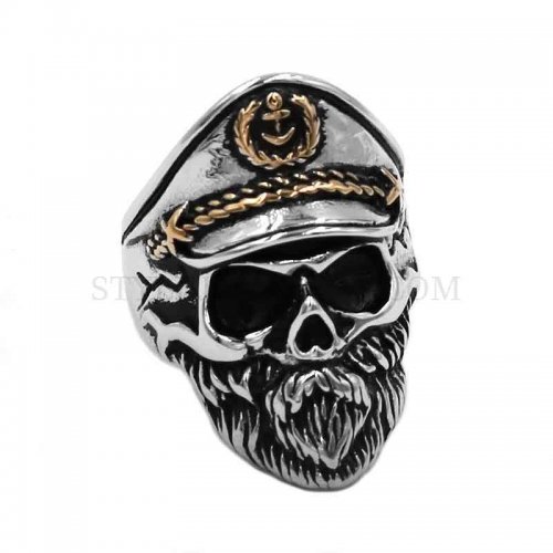 Vintage Navy Captain Skull Ring Stainless Steel Jewelry Punk Anchor Navy Military Army Biker Men Ring Wholesale SWR0898