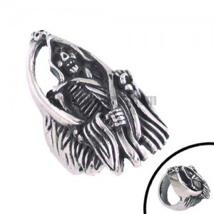 Stainless Steel Casted Grim Reaper Gothic Skull Biker Mens Ring SWR0103