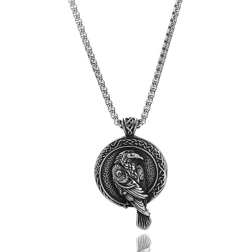 Norse Viking Raven Rune Pendant Necklace Stainless Steel Pendant Celtic Knot Biker Men Pendant SWP0668