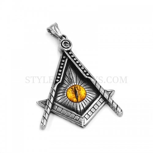 Classic Masonic Pendant Stainless Steel Freemasonry Compass Masonic Jewelry Yellow Eye Pendant SWP0547