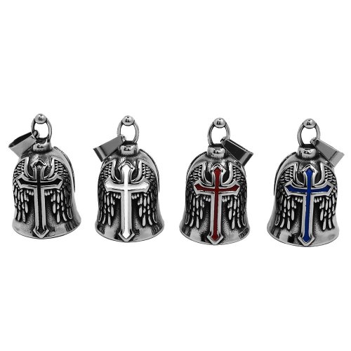 Fashion Wings Cross Bell Pendant Stainless Steel Jewelry Cross Biker Bell Men Christmas Gift SWP0660