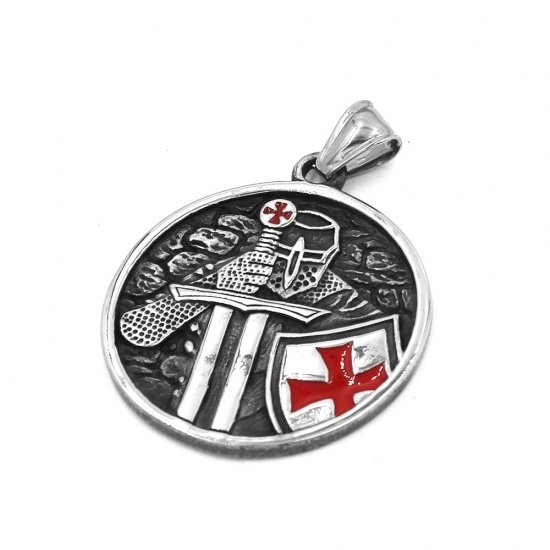 Armor Shield Knight Templar Cross Pendant Stainless Steel Jewelry Vintage Medieval Signet Red Shield Biker Men Pendant SWP0653 - Click Image to Close