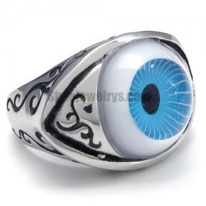 Vintage Stainless Steel Evil Blue Devil Eye Band Biker Men Ring SWR0095