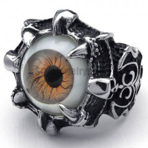 Stainless Steel Gothic Skull Dragon Claw Brown Evil Eye Biker Men Ring SWR0088