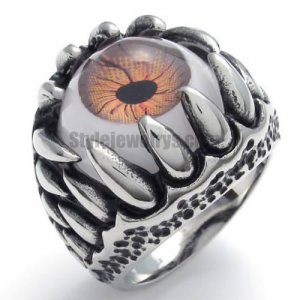 Stainless Steel Gothic Dragon Claw Brown Devil Eye Biker Men Ring SWR0086