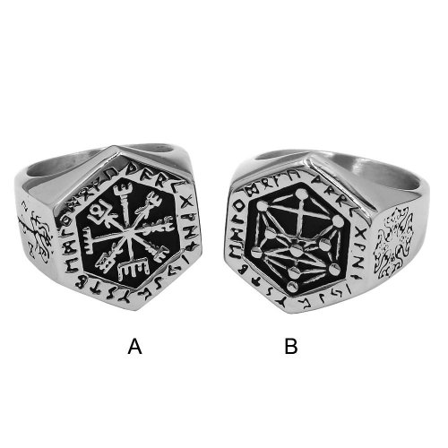 Norse Viking Rune Ring Stainless Steel Jewelry Odin Symbol Rune Letter Signet Celtic Knot Charm Biker Men Ring Wedding Band SWR1036