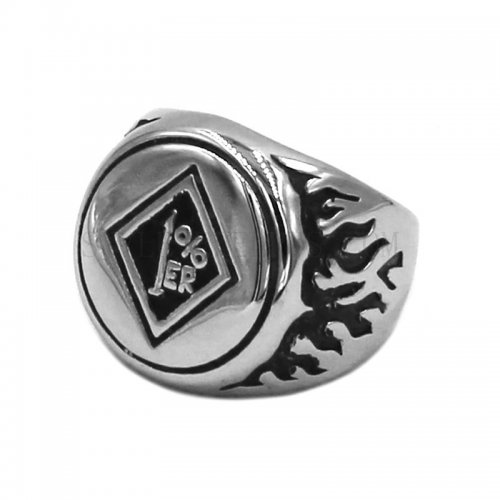 Biker One Percent Ring Stainless Steel Flame 1% Ring Mens Biker Ring SWR0796