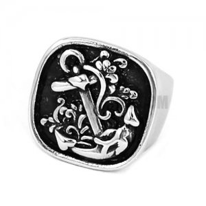 Stainless Steel Ring, Classic Gothic Anchor Signet SWR0569