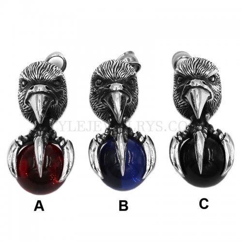 Stainless Steel Bird Head Pendant Necklace Claw with Red Blue Black Stone Viking Choker Amulet Jewelry SWP0483