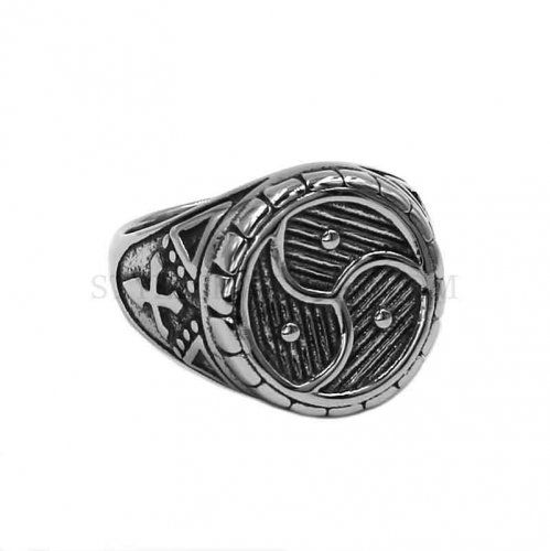 Trinity Ireland Swirl Wind Wheel Ring Stainless Steel Jewelry Cross Triad Triskele Ireland Biker Men Ring SWR0895