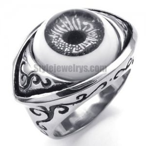 Vintage Stainless Steel Evil Black Devil Eye Band Biker Men Ring SWR0093