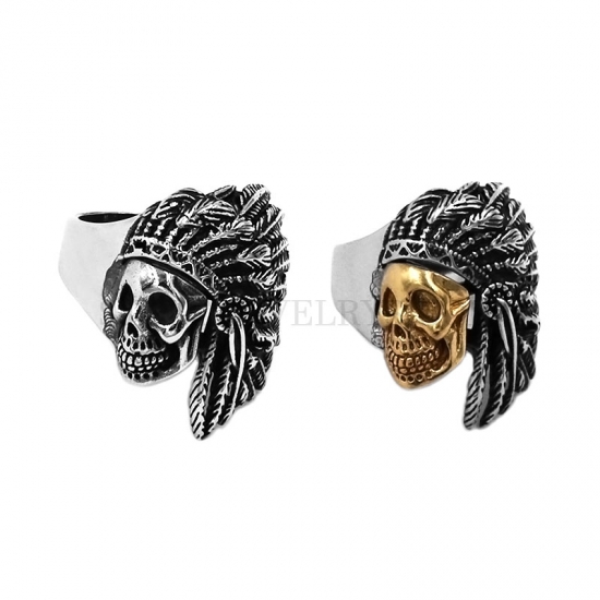 Vintage Gothic Indian Skull Ring Stainless Steel Jewelry Skull Biker Ring SWR0863 - Click Image to Close