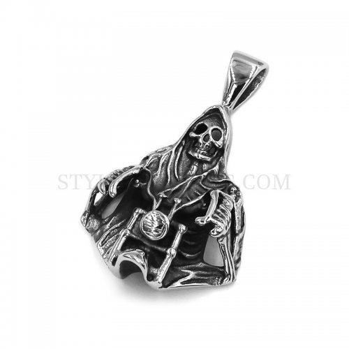 Vintage Grim Reaper Skull Ride Motorcycle Pendant Stainless Steel Jewelry Cool Skull Motor Biker Men Pendant SWP0588