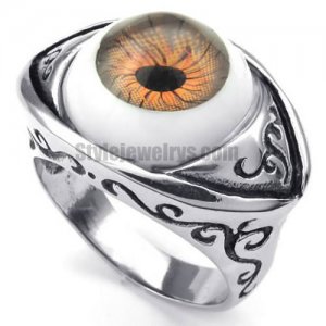 Vintage Stainless Steel Evil Brown Devil Eye Band Biker Men Ring SWR0094