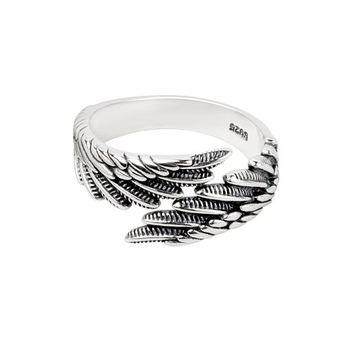 Fashion S925 Sterling Silver Angle Wings Ring Viking Norse Eagle Wing Biker Wedding Couple Women Ring Finger Ring Gift SWR1043