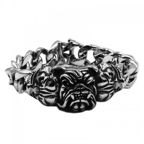 Gothic Stainless Steel Bulldog Bracelet Vintage Motor Biker Bracelet Animal Braclet Men Bracelet SJB0347