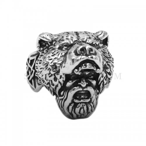 Norse Viking Bear Man Ring Stainless Steel Jewelry Vintage Skull Animal Celtic Knot Biker Men Ring Wholesale SWR0843