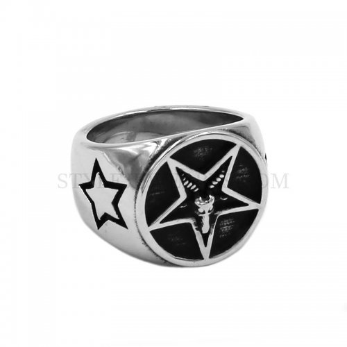 Wholesale Satan Ram Goat Ring Stainless Steel Jewelry Vintage Pentagram Goat Animal Biker Mens Ring SWR0838