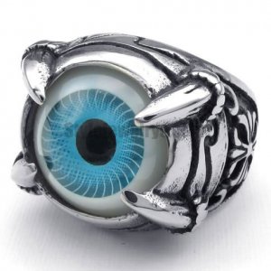 Stainless Steel Gothic Dragon Claw Blue Evil Eye Biker Men Ring SWR0092