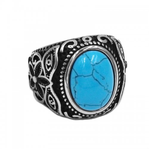 Blue Stone Tribe Flower Ring Stainless Steel Jewelry Charm Egyptian Eye of Horus Biker Men Women Ring SWR0990