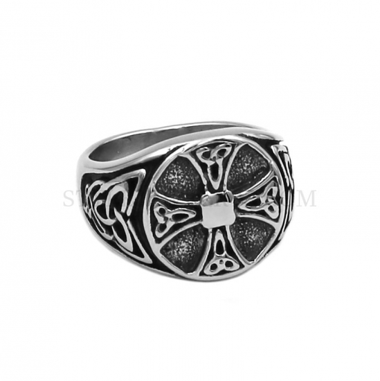 Celtic Knot Cross Ring Stainless Steel Jewelry Nordic Rune Odin Symbol Amulet Biker Ring Wholesale SWR0853 - Click Image to Close