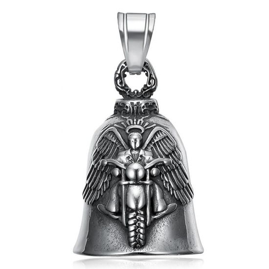 Fashion Wings Motorcycle Rider Biker Bell Pendant Stainless Steel Jewelry Charm Bell Men Christmas Gift SWP0657 - Click Image to Close