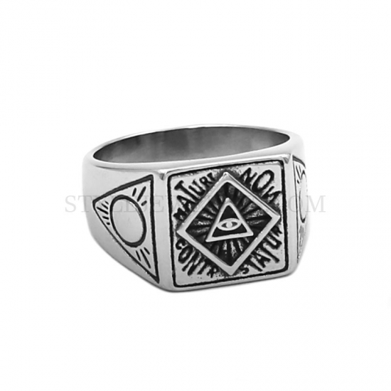 Illuminati Pyramid Eye Symbol Ring Stainless Steel Jewelry Fashion Hip Hop Ring Biker Ring SWR0856 - Click Image to Close