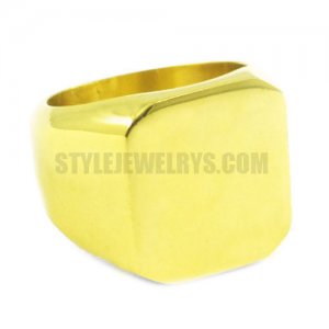 Stainless Steel Gold Band Biker Men Signet Ring SWR0079G