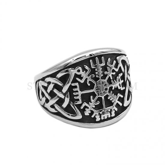Norse Viking Rune Ring Celtic Knot Stainless Steel Jewelry Nordic Rune Odin Symbol Amulet Biker Wedding Ring Mens Wholesale SWR0852 - Click Image to Close