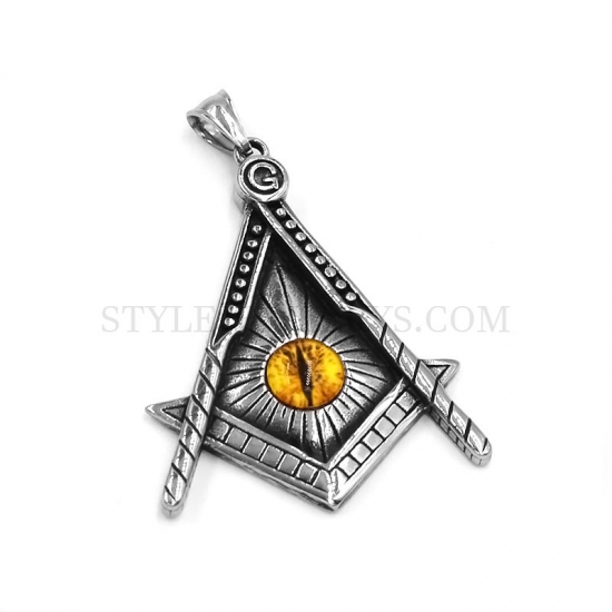 Classic Masonic Pendant Stainless Steel Freemasonry Compass Masonic Jewelry Yellow Eye Pendant SWP0547 - Click Image to Close