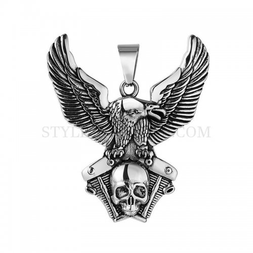 Personality Engine Skull Pendant Titanium Stainless Steel Jewelry Large Vintage Skull Biker Men Boys Pendant Necklace SWP0554