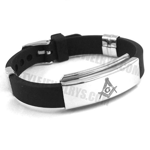 Stainless Steel Bracelet Black Rubber Masonic Symbol Bracelet SJB0214 - Click Image to Close