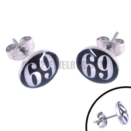 Stainless steel jewelry earring carved word 69 earring SJE370067 - Click Image to Close